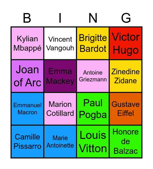 French famous people Bingo Card