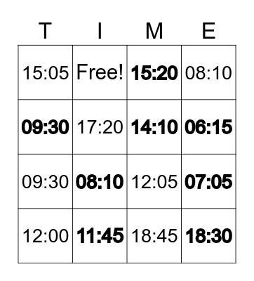 What is the time? Bingo Card