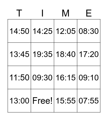 What is the time? Bingo Card