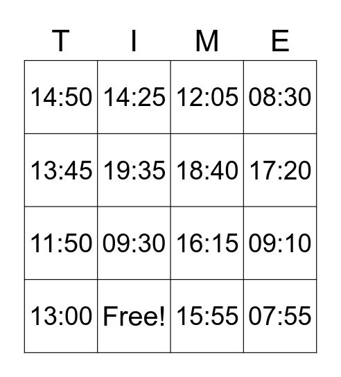 What is the time? Bingo Card