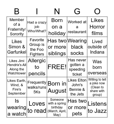 Getting to Know You Bingo #2 Bingo Card