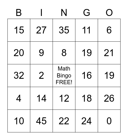 MATH BINGO Card
