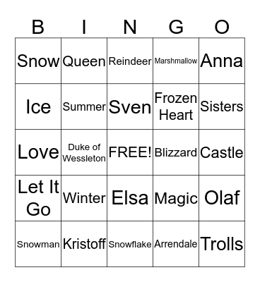 FROZEN BINGO Card