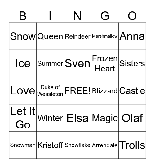 FROZEN BINGO Card