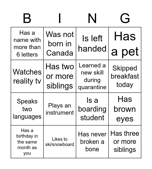 Classroom Bing(o)! Bingo Card