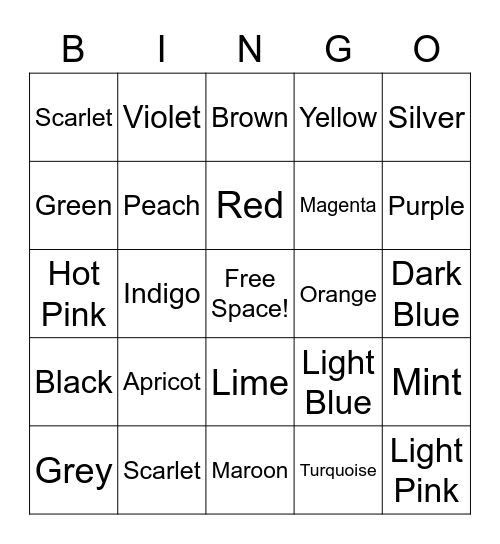 Colors Bingo Card