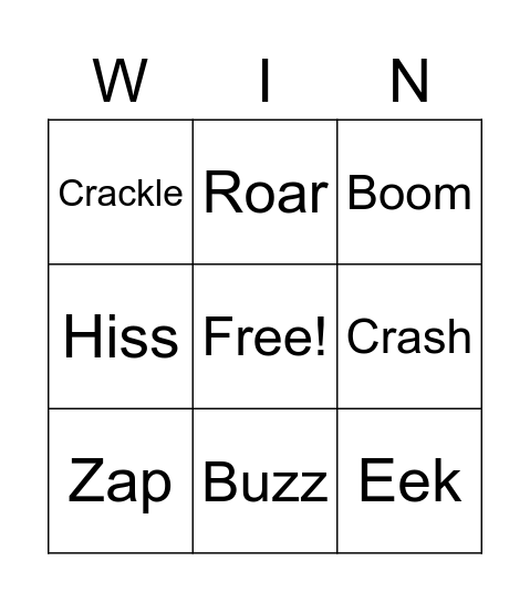 Onomatopoeia Bingo Card