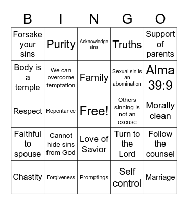 Alma 39 Bingo Card