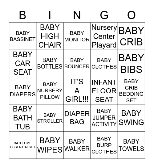 ESTRELLA'S BABY SHOWER  Bingo Card