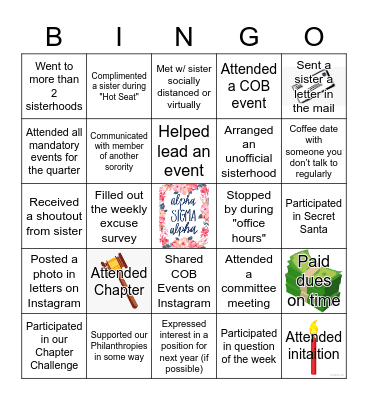 Alpha Sigma Alpha Bingo Card