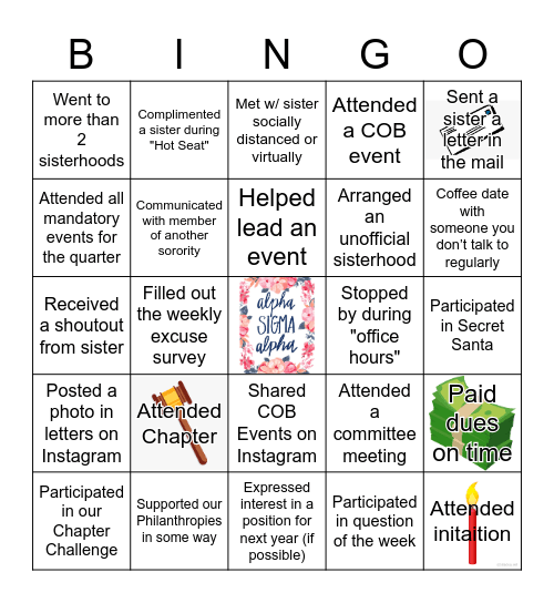 Alpha Sigma Alpha Bingo Card