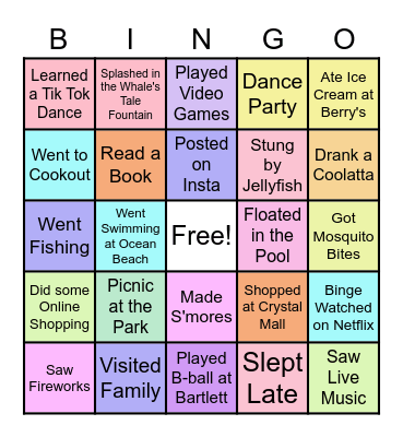 What I Did On Summer Vacation Bingo Card