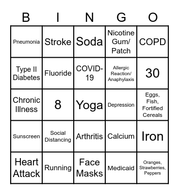 Health Bingo Card