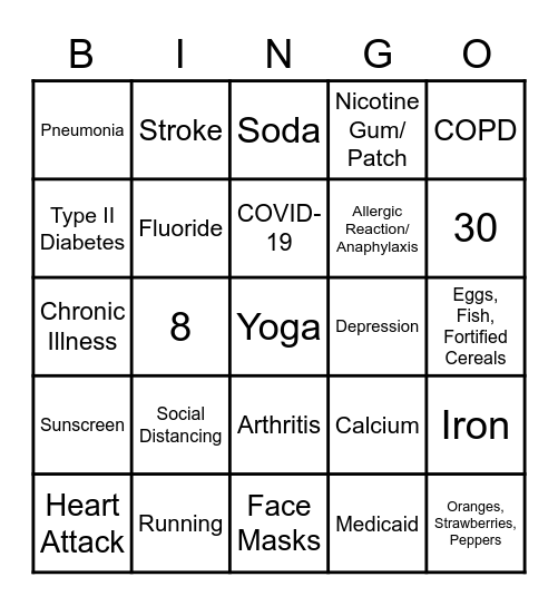 Health Bingo Card