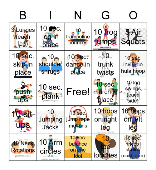 Work Out Bingo Card