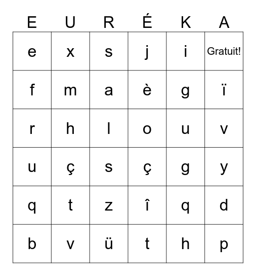Letters & Vowels & Accents Bingo Card