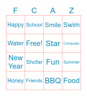 Summer Bash Bingo Card