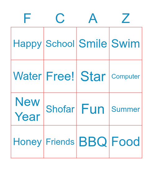 Summer Bash Bingo Card
