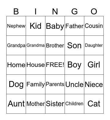 Family Signs Bingo Card