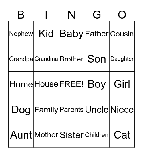 Family Signs Bingo Card