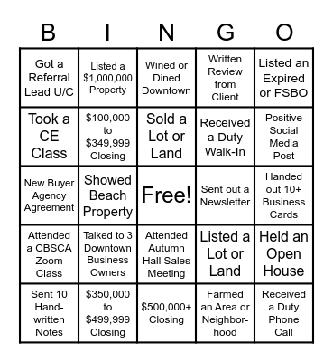 REALTOR BINGO Card