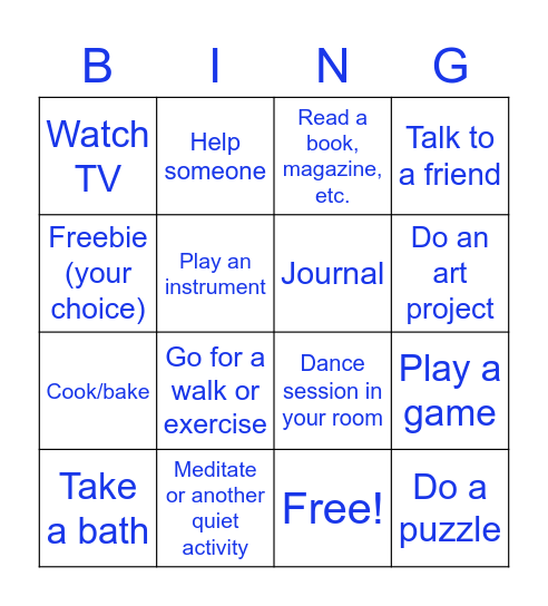 Self-Care Bingo! Bingo Card