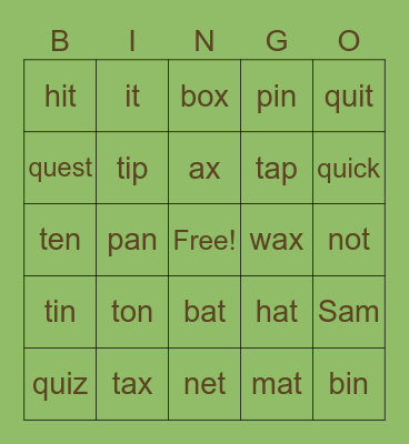 Sound Bingo Card