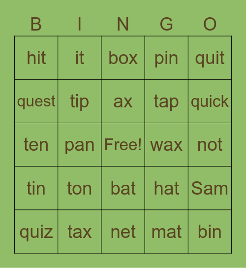 Sound Bingo Card