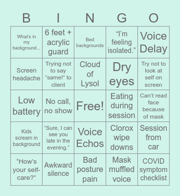Interning During COVID Bingo Card