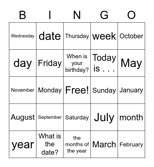 El calendario Bingo Card
