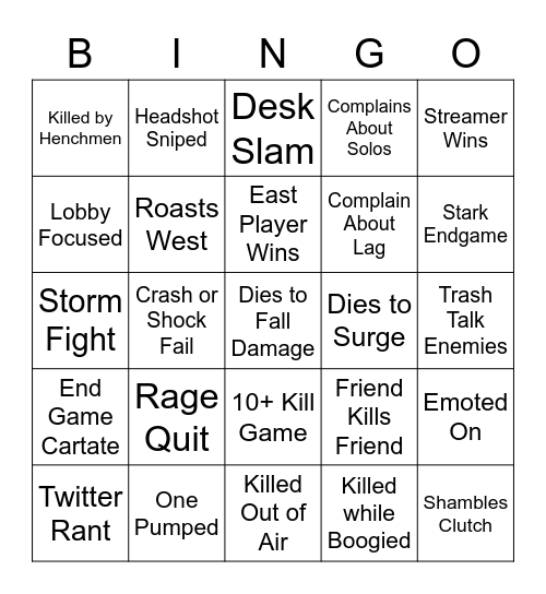 NAW Dreamhack Finals Bingo Card