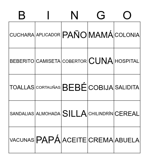 BABY SHOWER Bingo Card