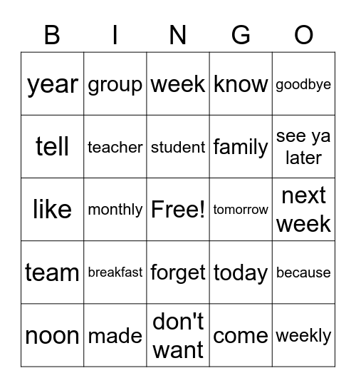 pages 3-4 bingo Card