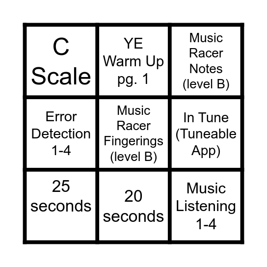 Concert Band Bingo #1 (due Sept. 24) Bingo Card