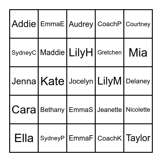 LHS Girls GOLF TEAM Bingo Card