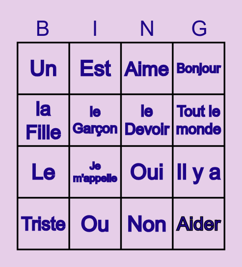 Unité 1 Français 1 Bingo Card