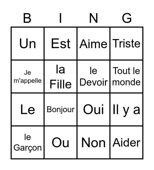 Unité 1 Français 1 Bingo Card