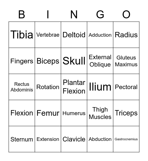 10SPE Anatomy Bingo Card