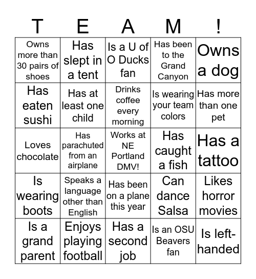 Getting to Know You Bingo Card