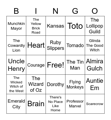 Wizard of Oz Bingo Card