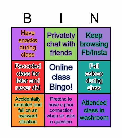 Online class Bingo Card