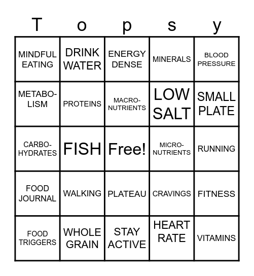 TOPSY Bingo Card