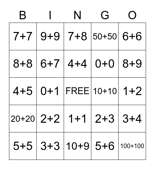 Doubles / Doubles + 1 Bingo Card