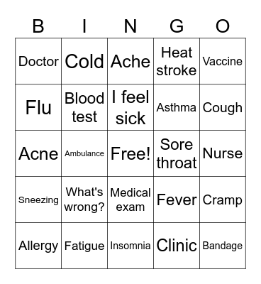 M6 Unit 5 Health Bingo Card