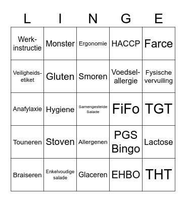 Werken als kok in de Catering Bingo Card