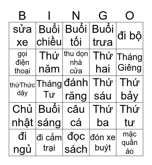 Ôn Từ Vựng Bài 4 - 8 1 of 3 Bingo Card