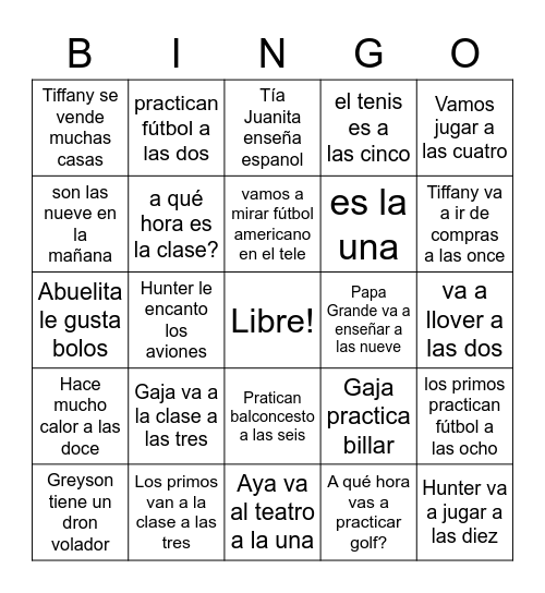 Qué Haces? Bingo Card
