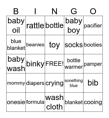 Jeremiah's Baby Bingo Card