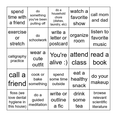 Self care bingo <3 Bingo Card