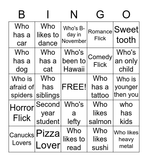 Ice Breaker Bingo Card